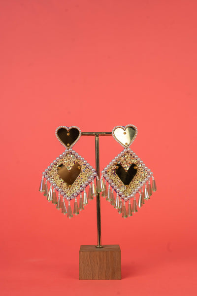 Yellow Mirror Beaded Handcrafted Earrings