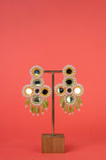 Yellow And Green Mirror Beaded Handcrafted Earrings