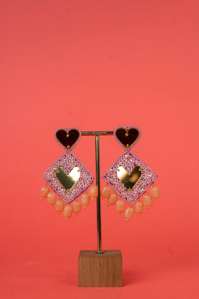 Pink Mirror Beaded Hand Embroidered Earrings