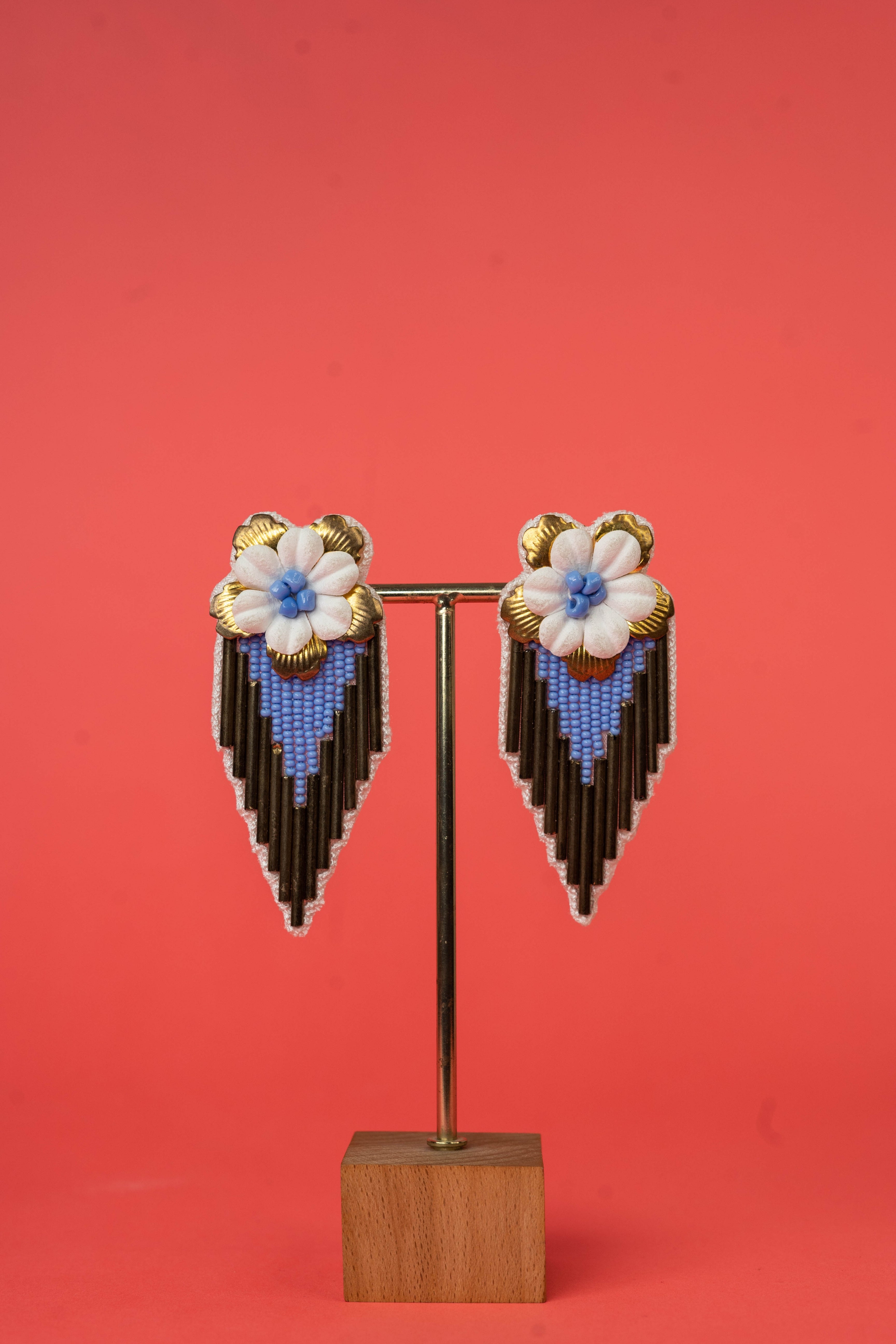 Blue & white Geometric drop earrings
