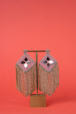 Mirror beaded tassel drop earrings
