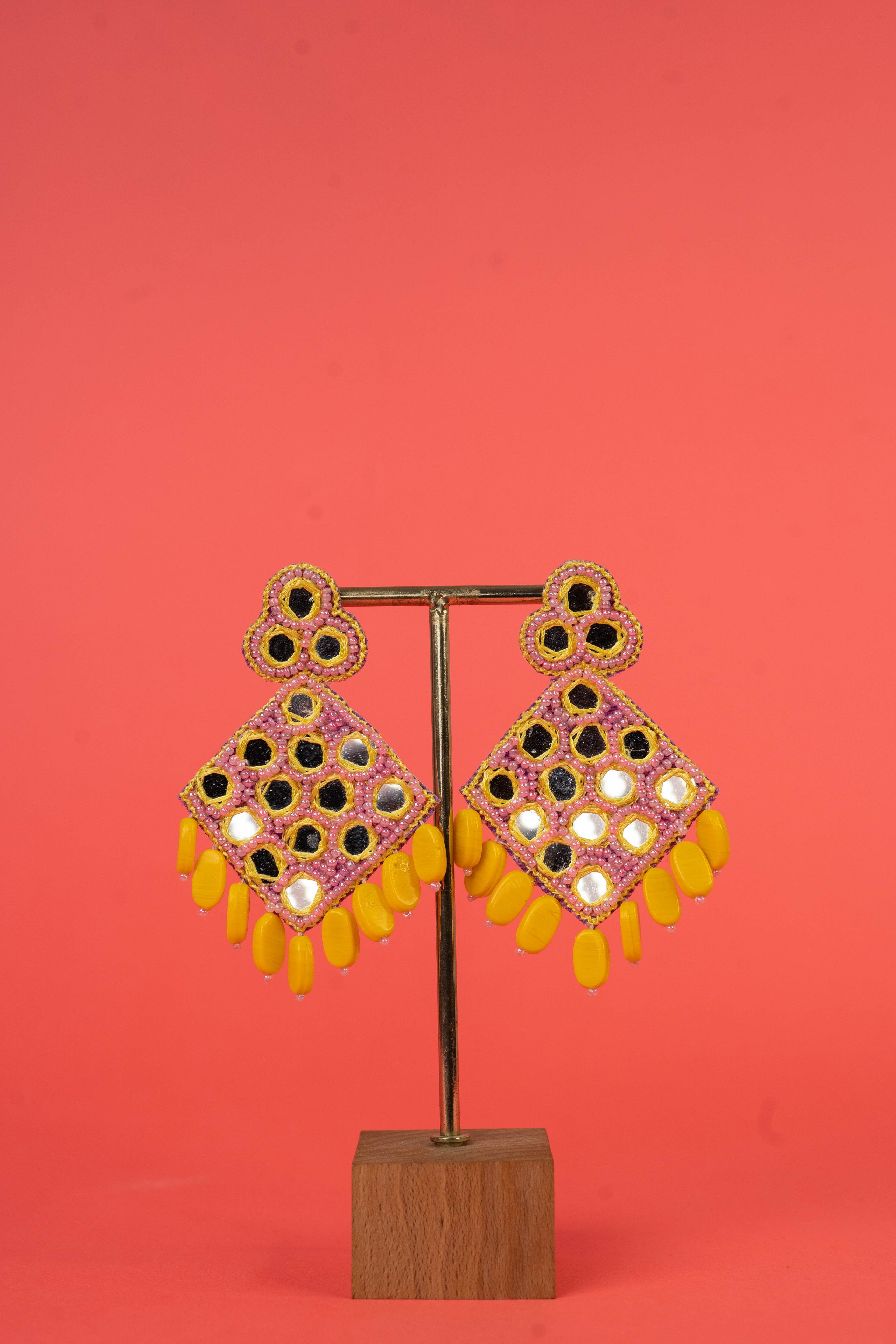 Mirror beaded with pearl tassels drop earrings
