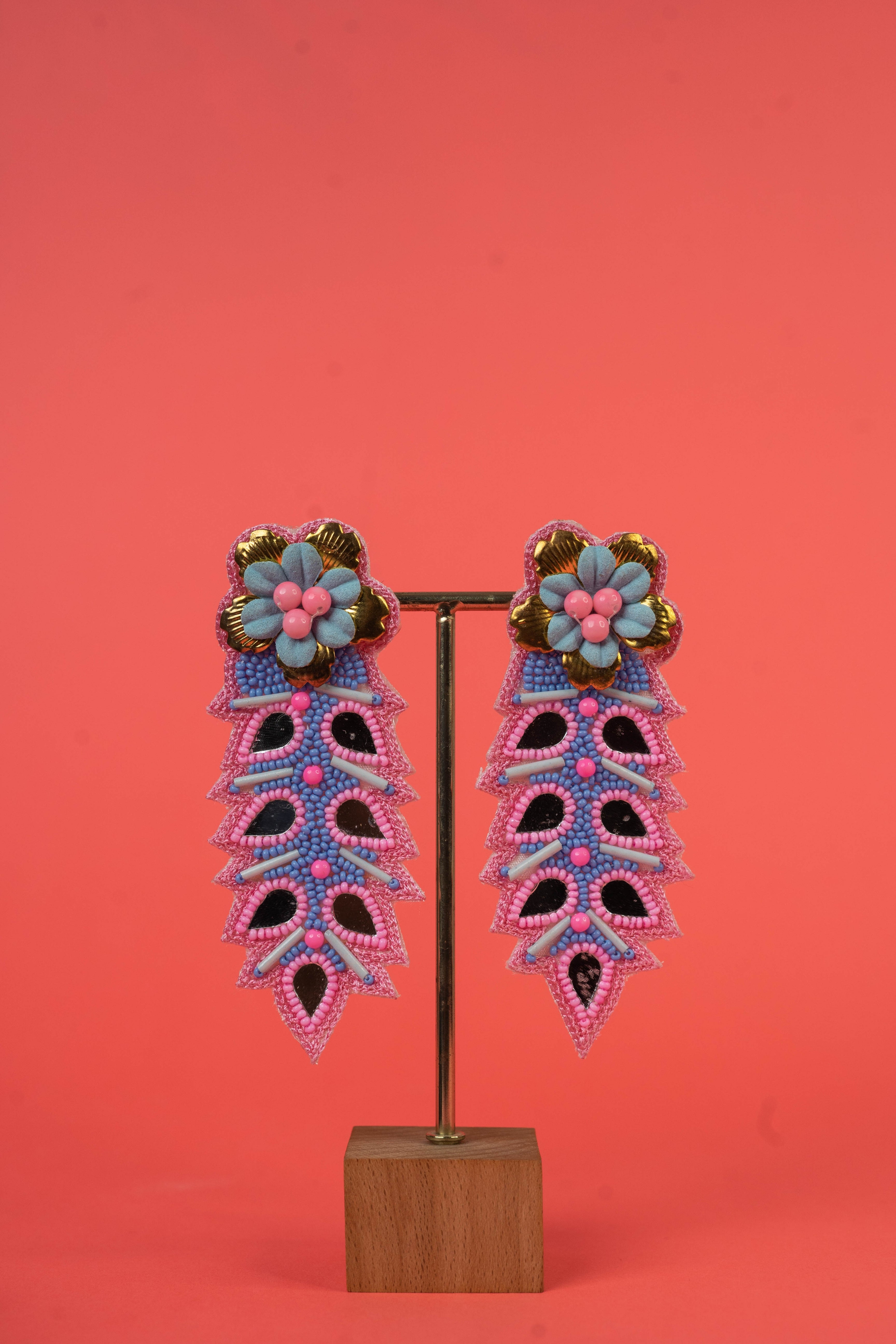 Floral mirror beaded earrings