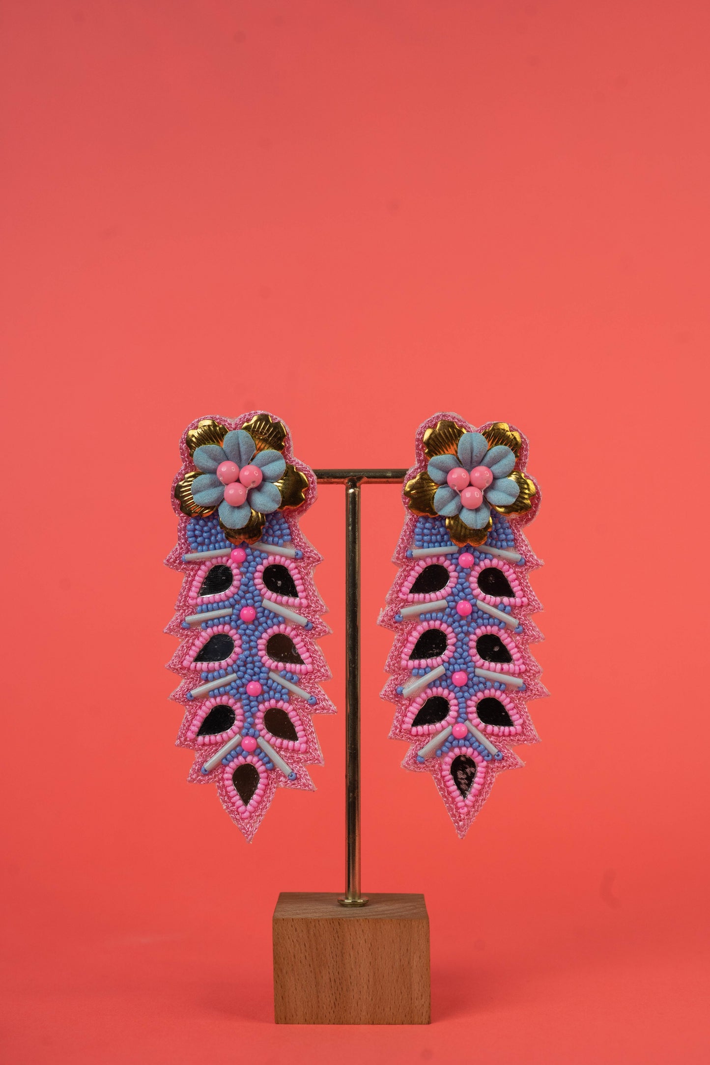 Floral mirror beaded earrings