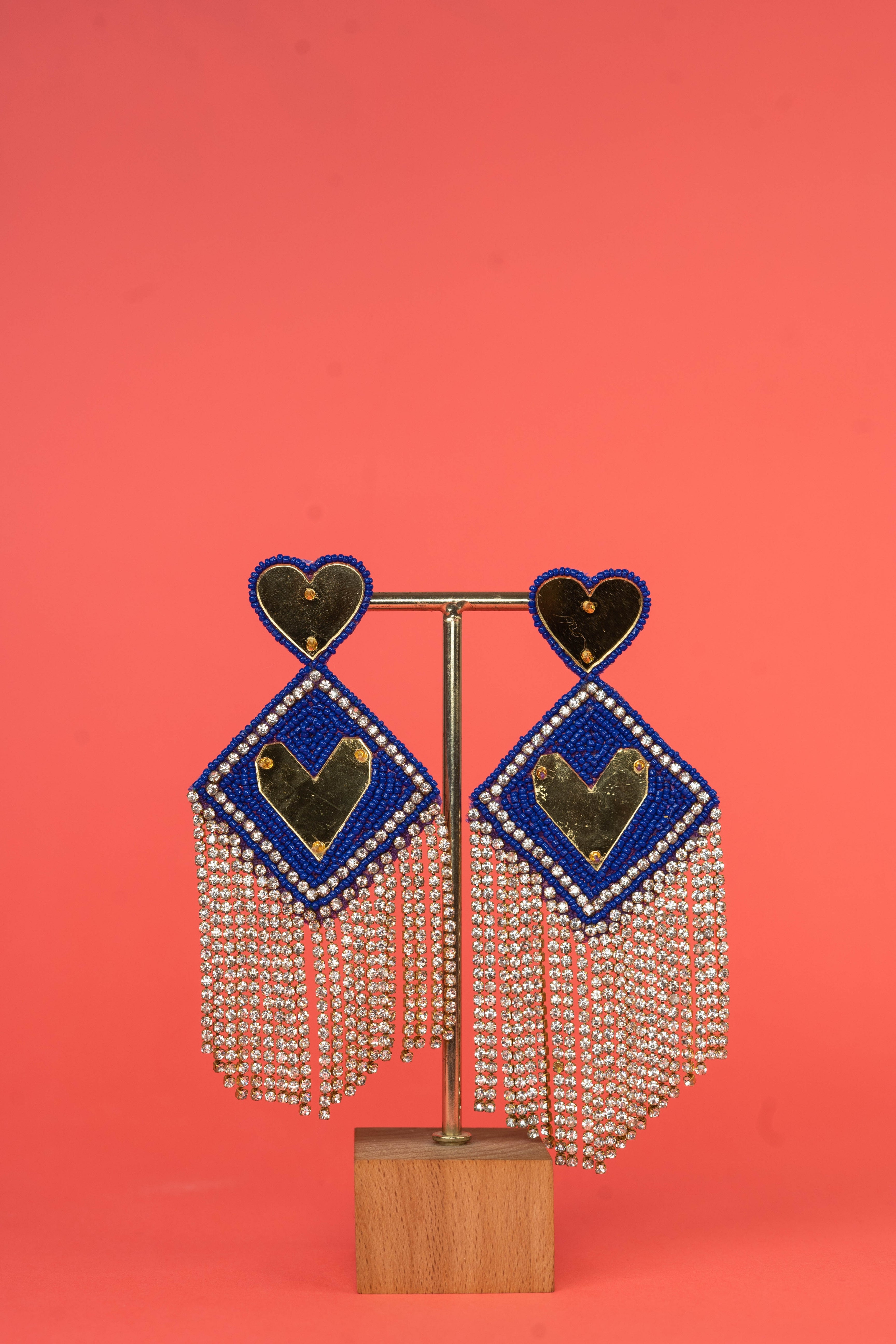 Blue mirror tassel drop earrings