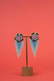 Blue floral geometric drop earrings