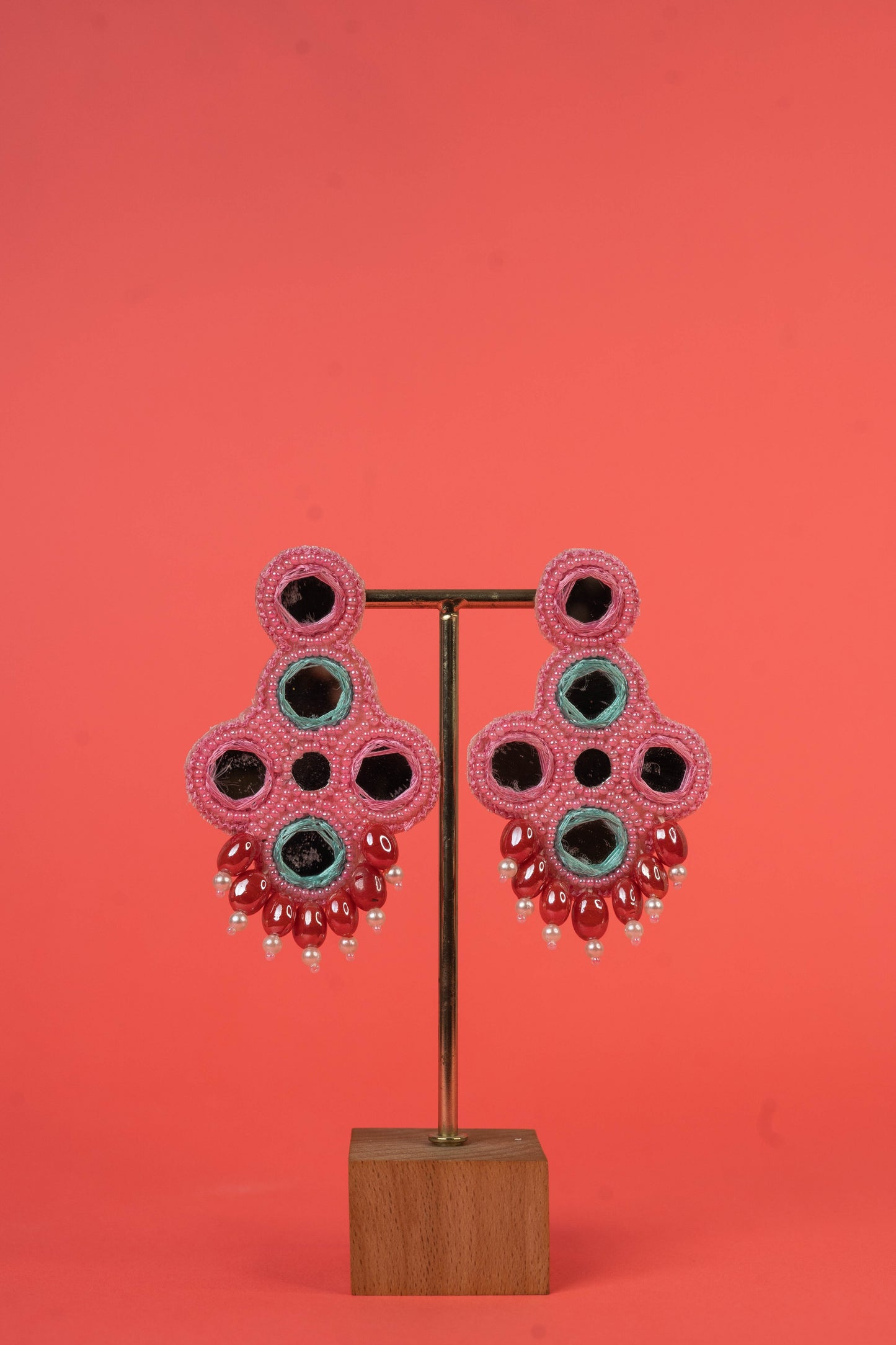 Pink And Blue Beaded Handcarfted Earrings