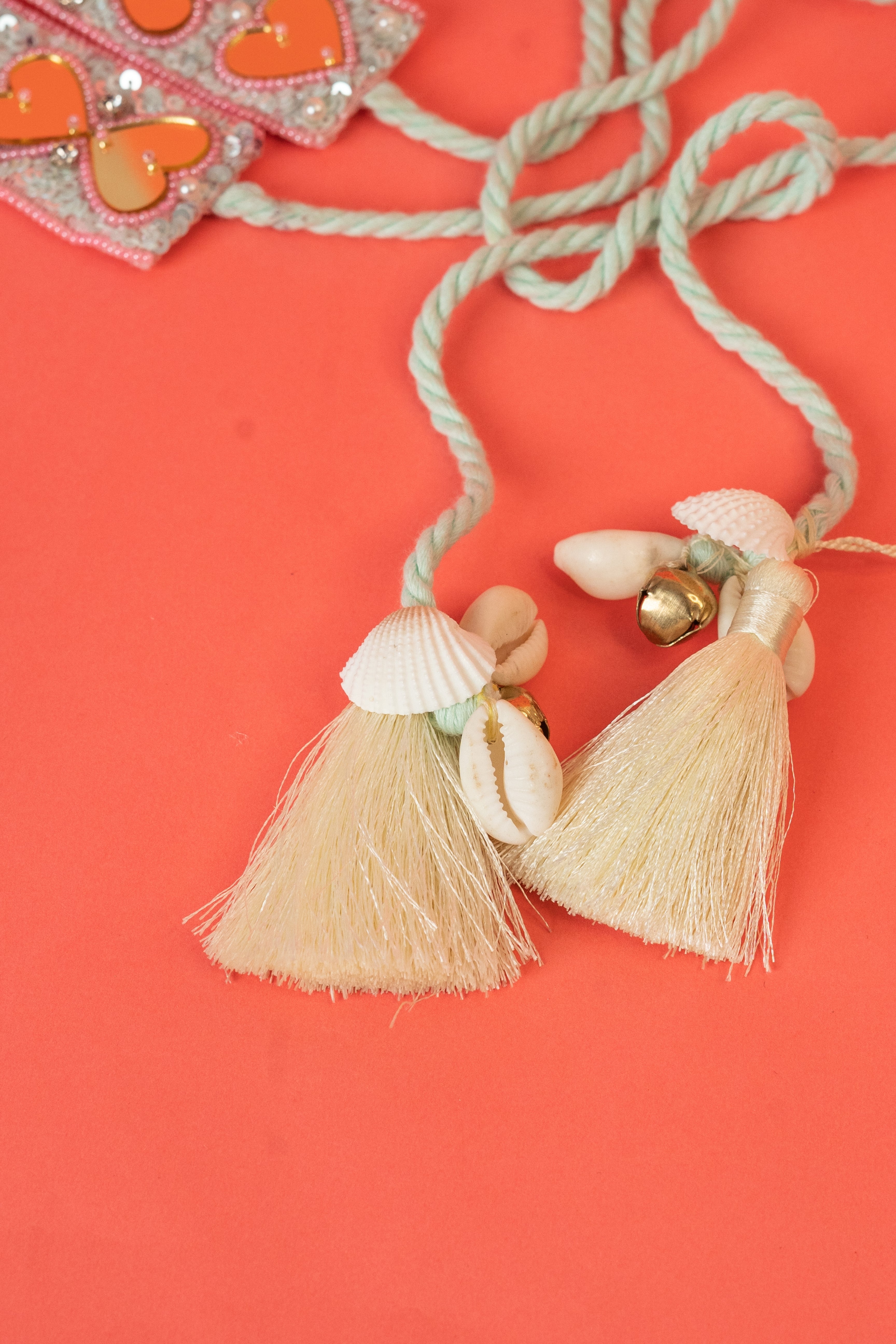 Pink & blue beaded mirror handcrafted waist belt