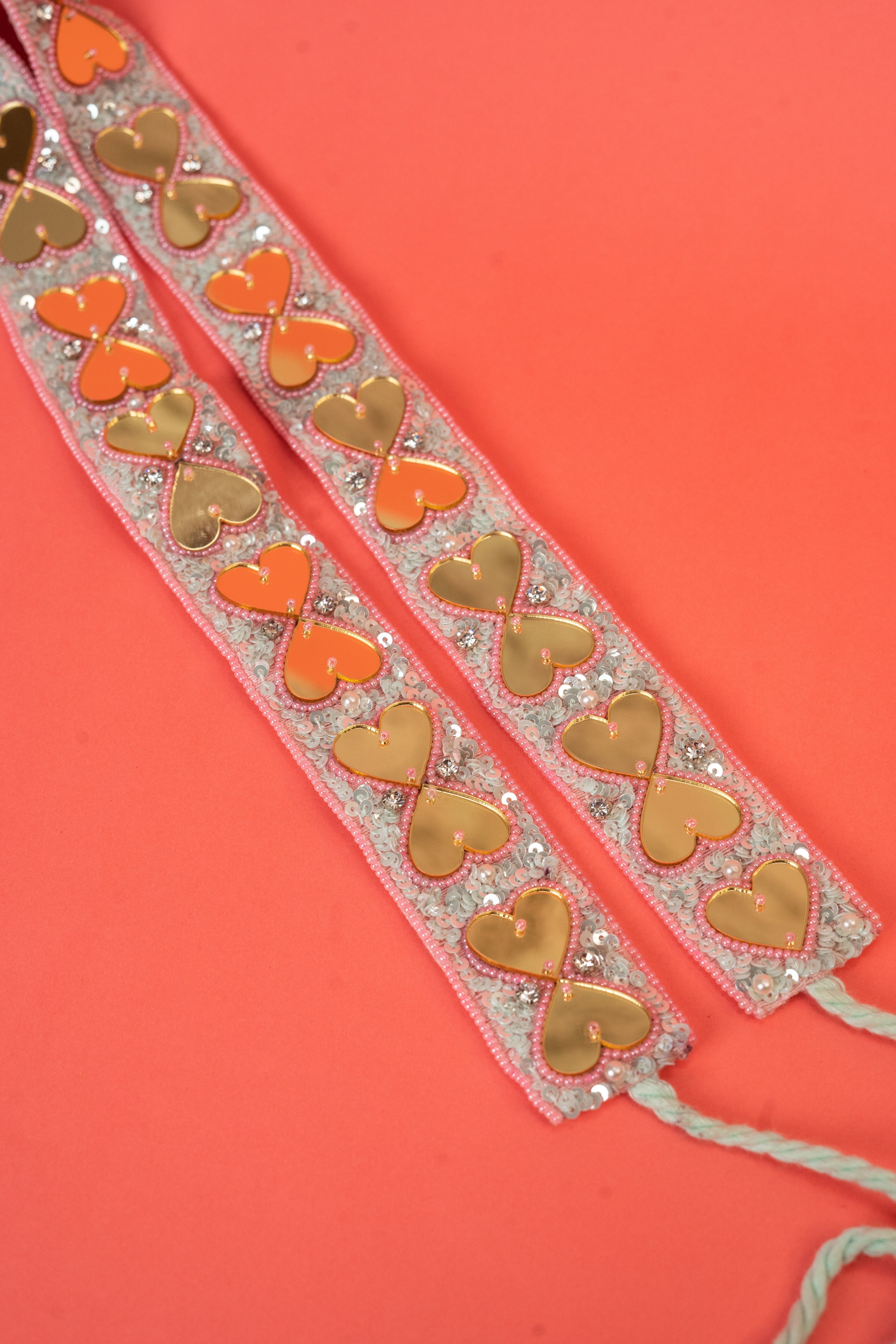 Pink & blue beaded mirror handcrafted waist belt