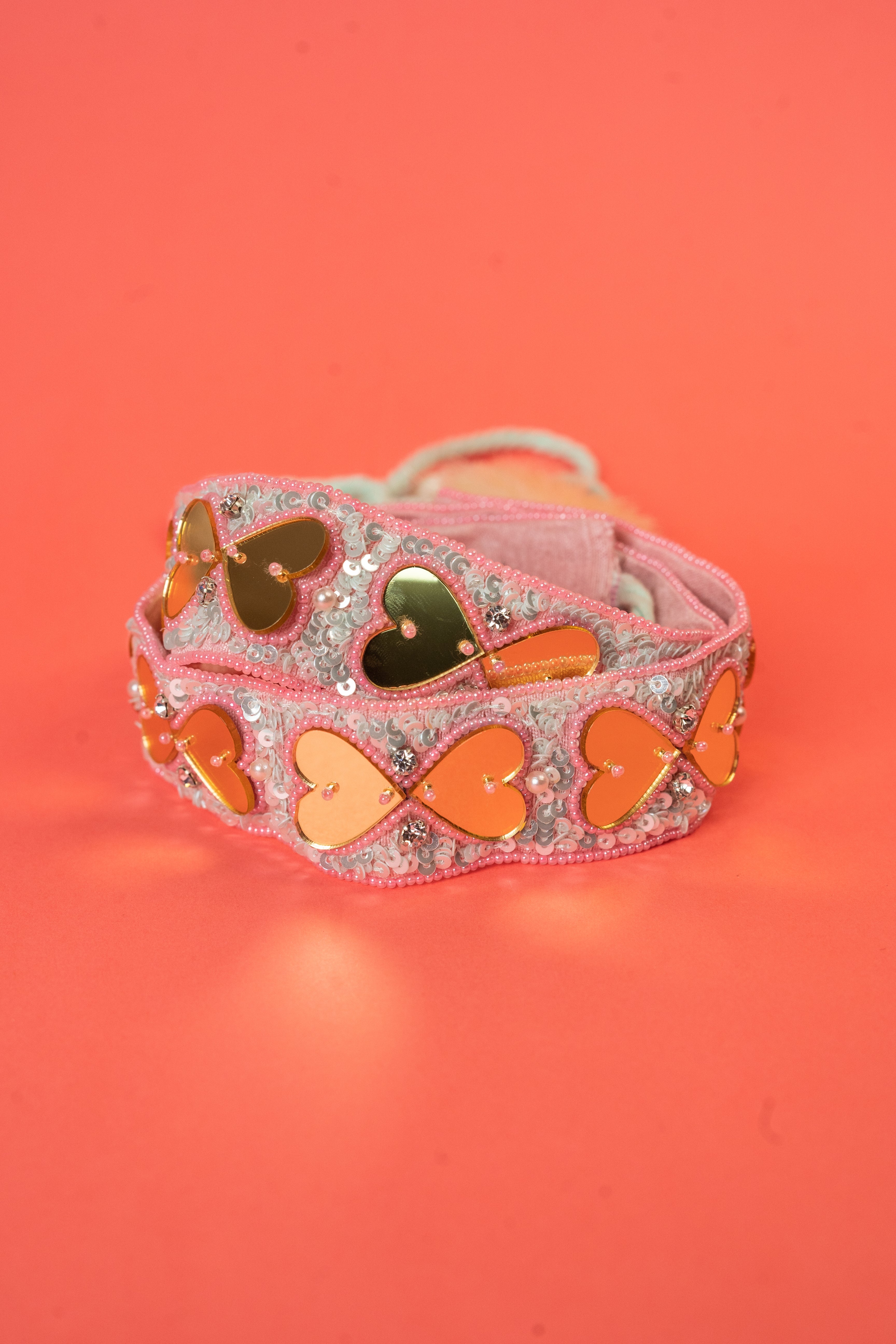 Pink & blue beaded mirror handcrafted waist belt