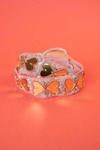 Pink & blue beaded mirror handcrafted waist belt