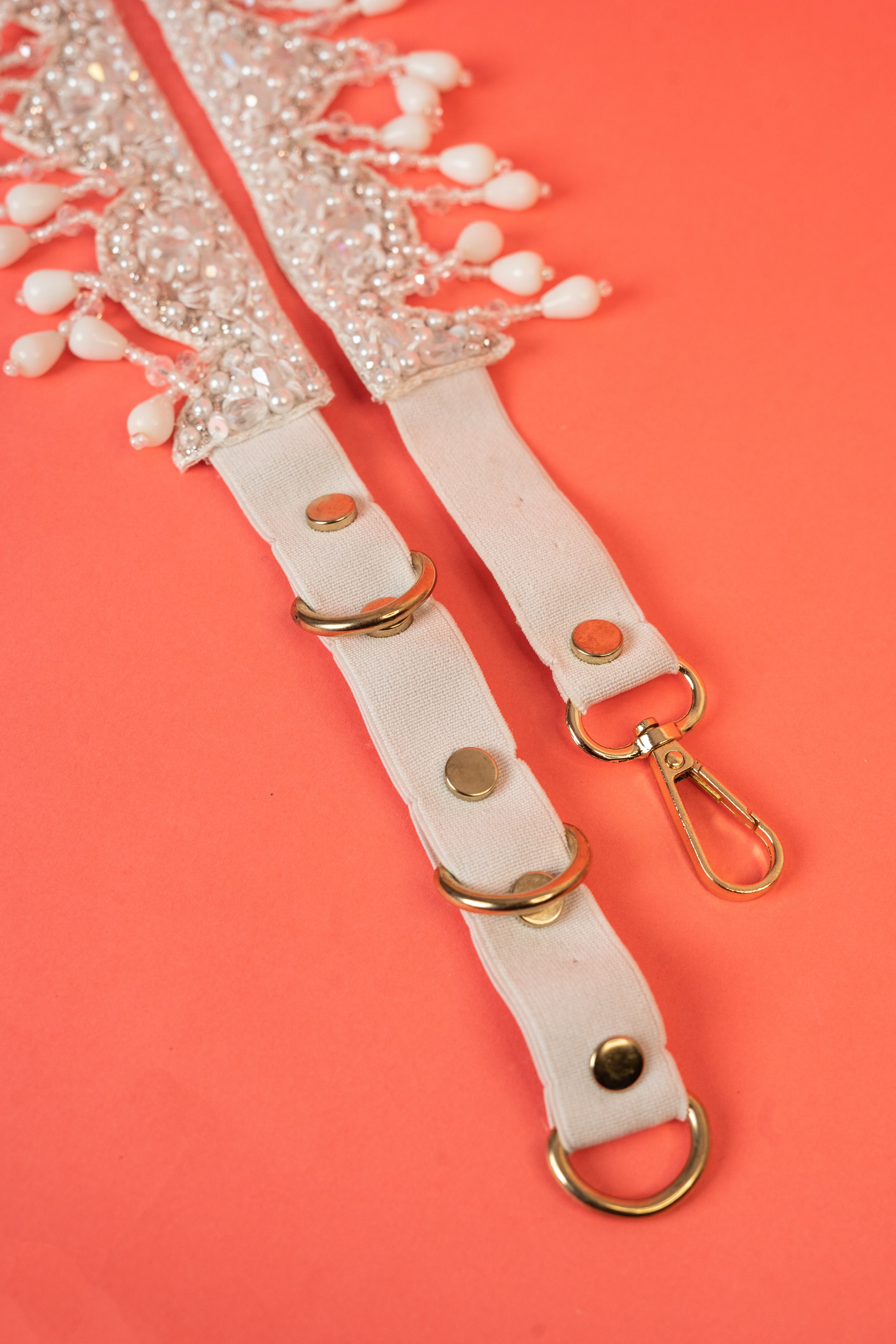 White crystal scalp beaded waist belt