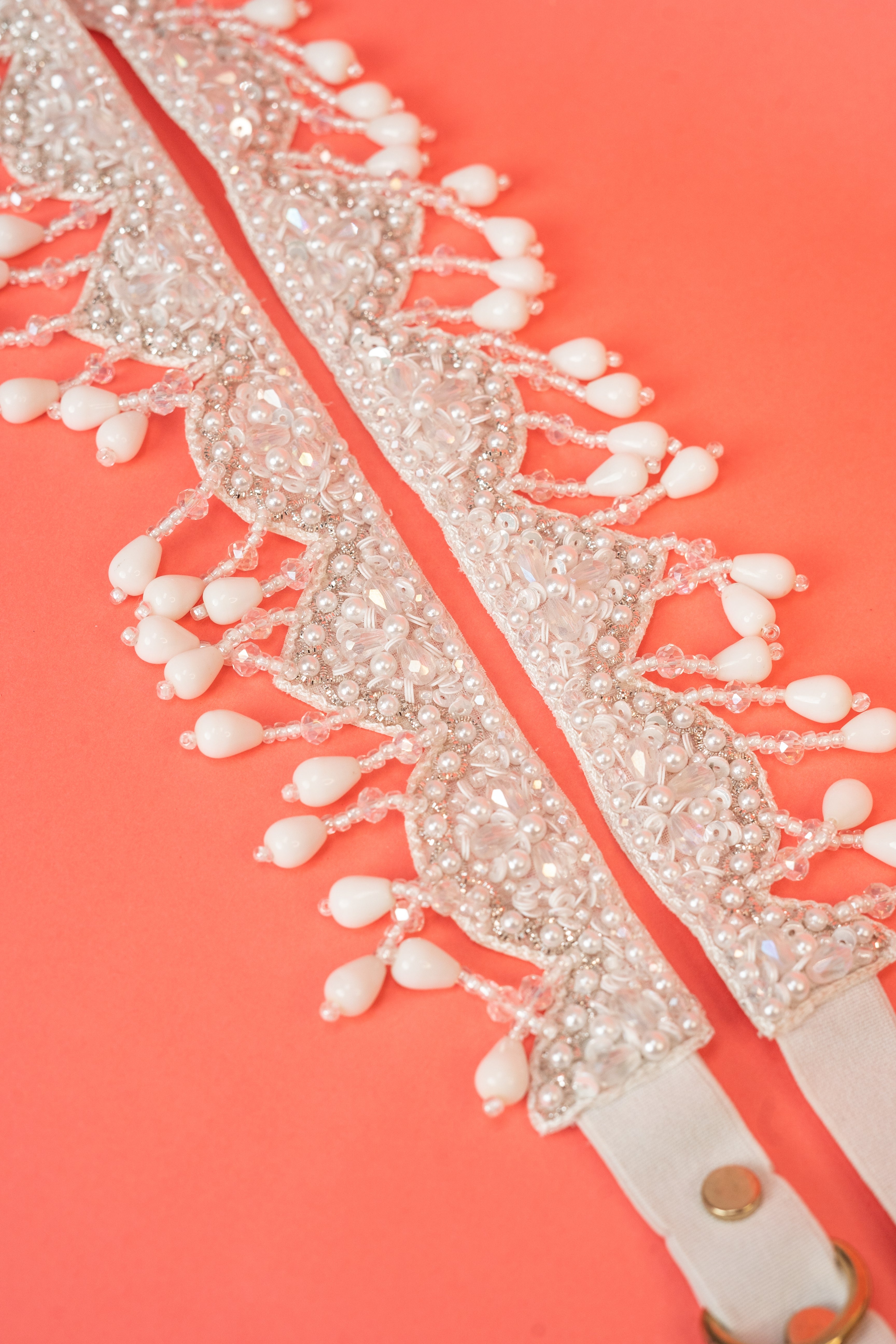 White crystal scalp beaded waist belt