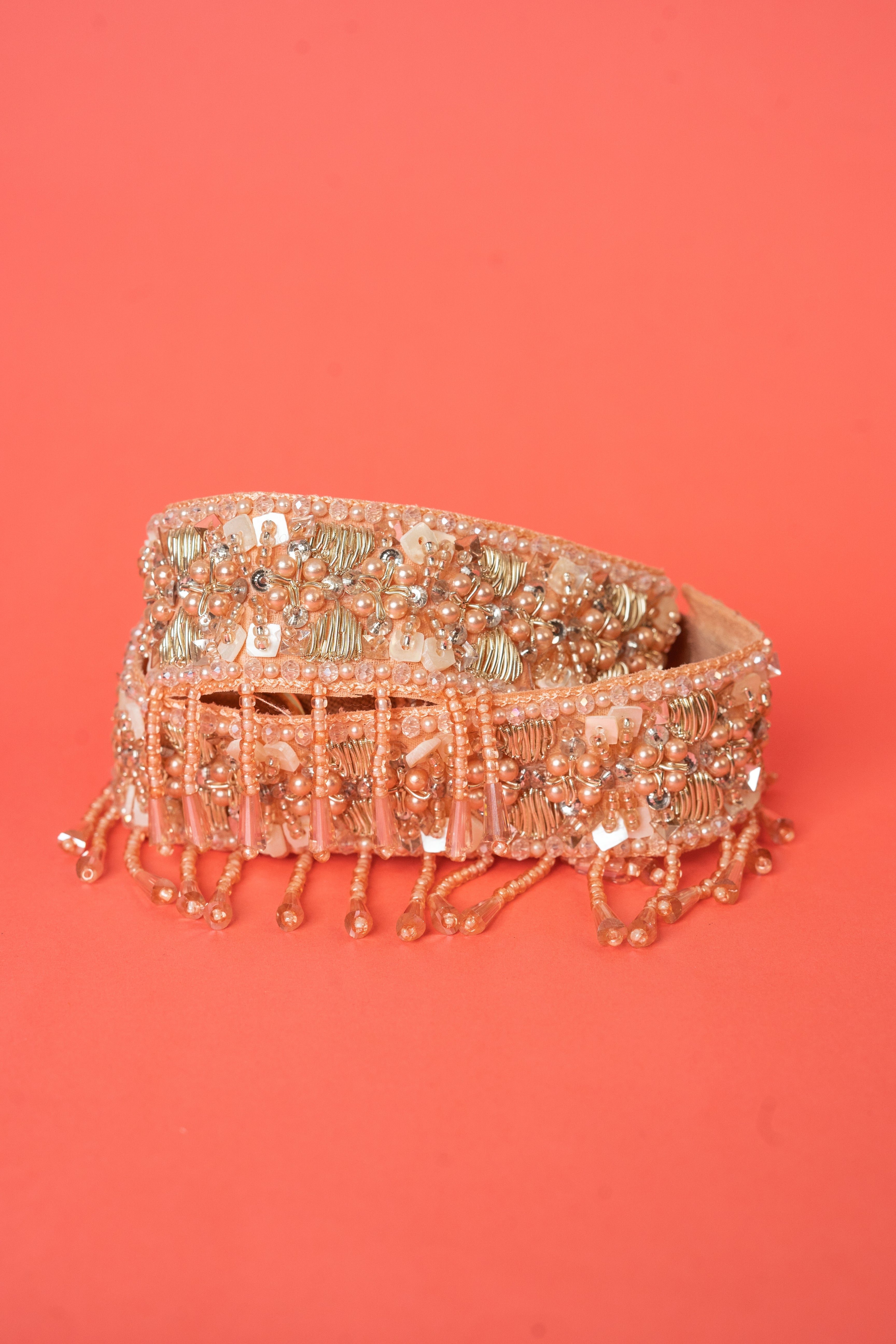 Peach beaded handcrafted waist belt