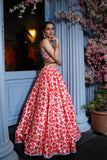 Floral digital print hand embroidered lehenga with blouse.