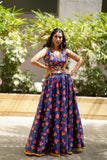 Blue handembroidered lehenga with blouse .