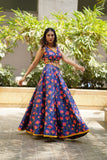 Blue handembroidered lehenga with blouse .