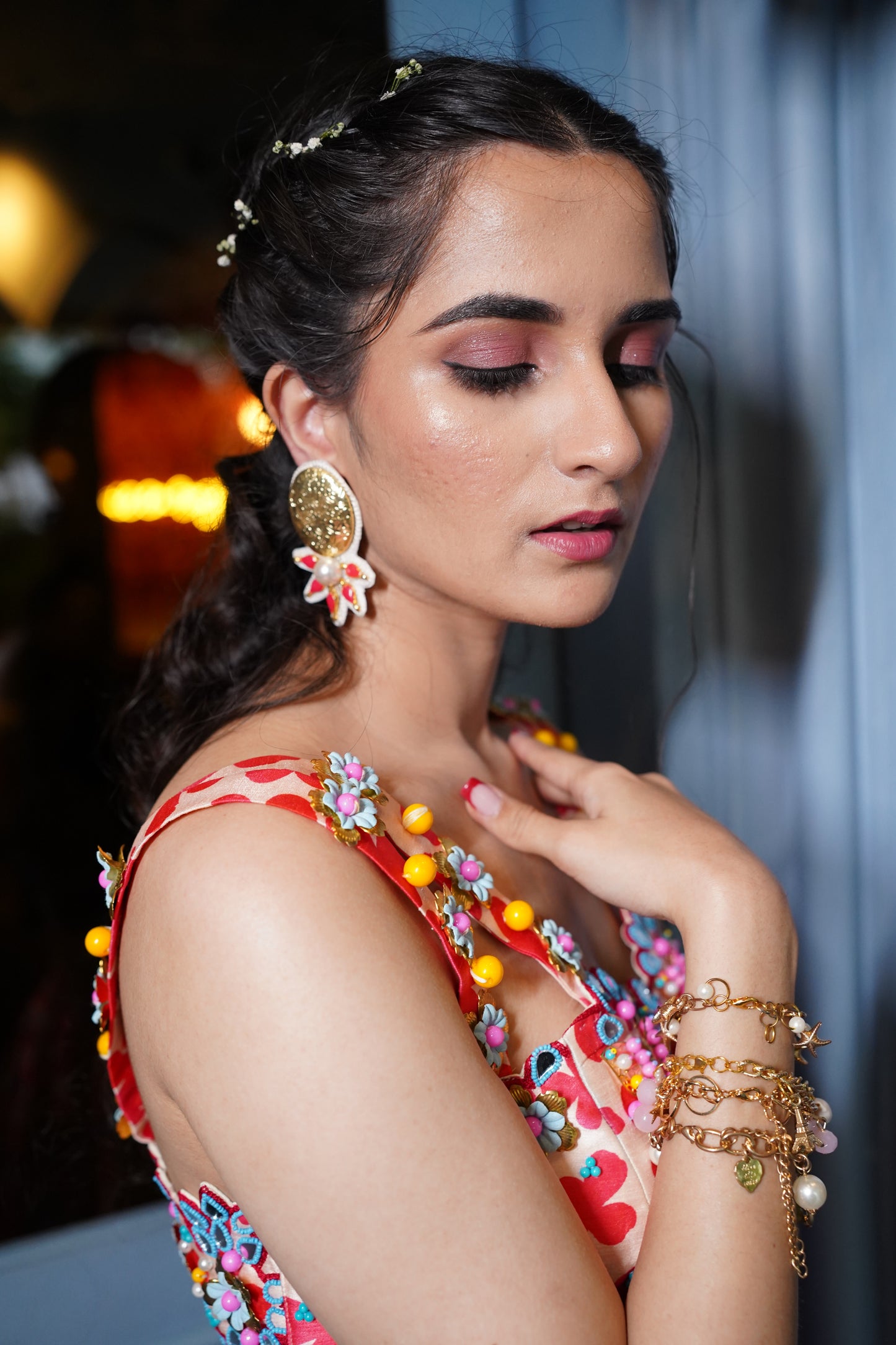 Golden statement handcrafted earrings