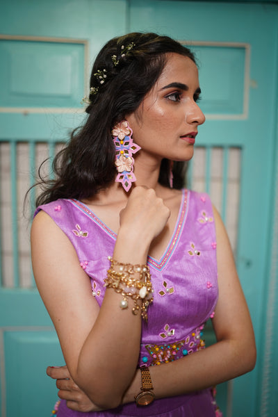 Floral blue beaded handcrafted earings