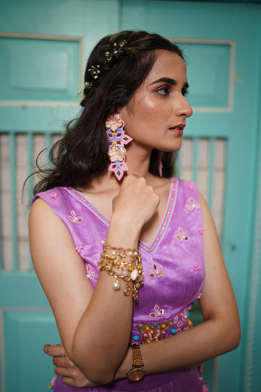 Floral blue beaded handcrafted earings
