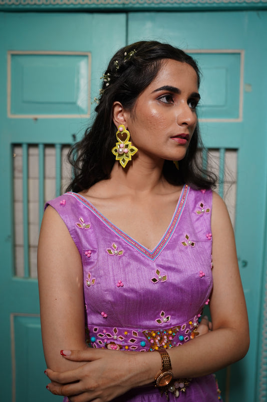 Yellow mirror beaded handcrafted earings.