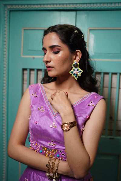 Mirror & pearl beaded hand embroidered earrings