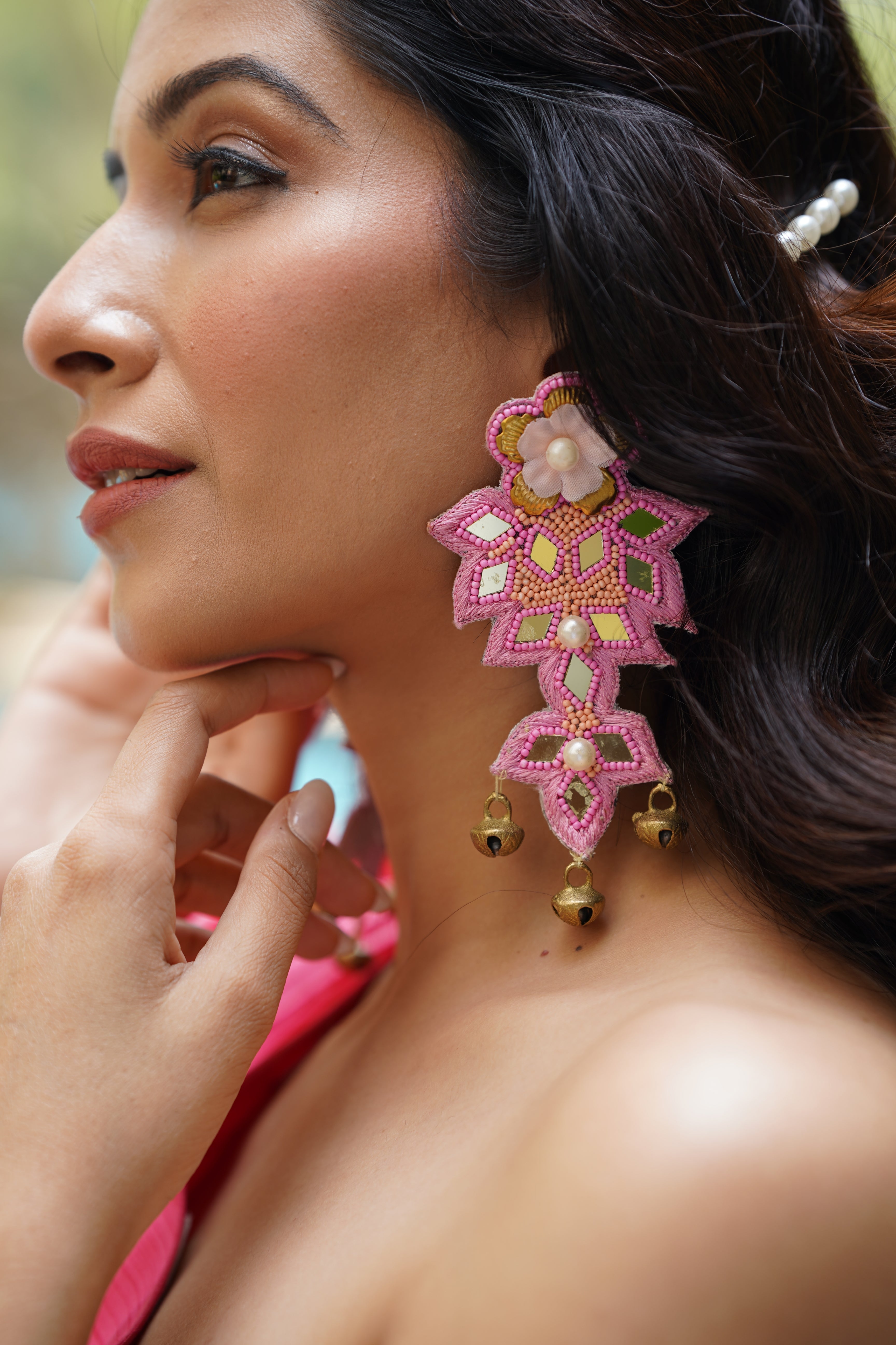 Floral pearl  & mirror beaded earings.