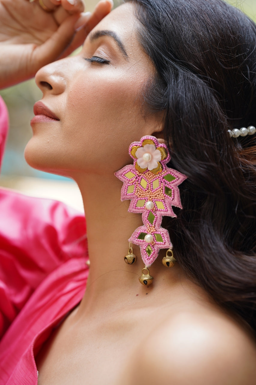 Floral pearl  & mirror beaded earings.