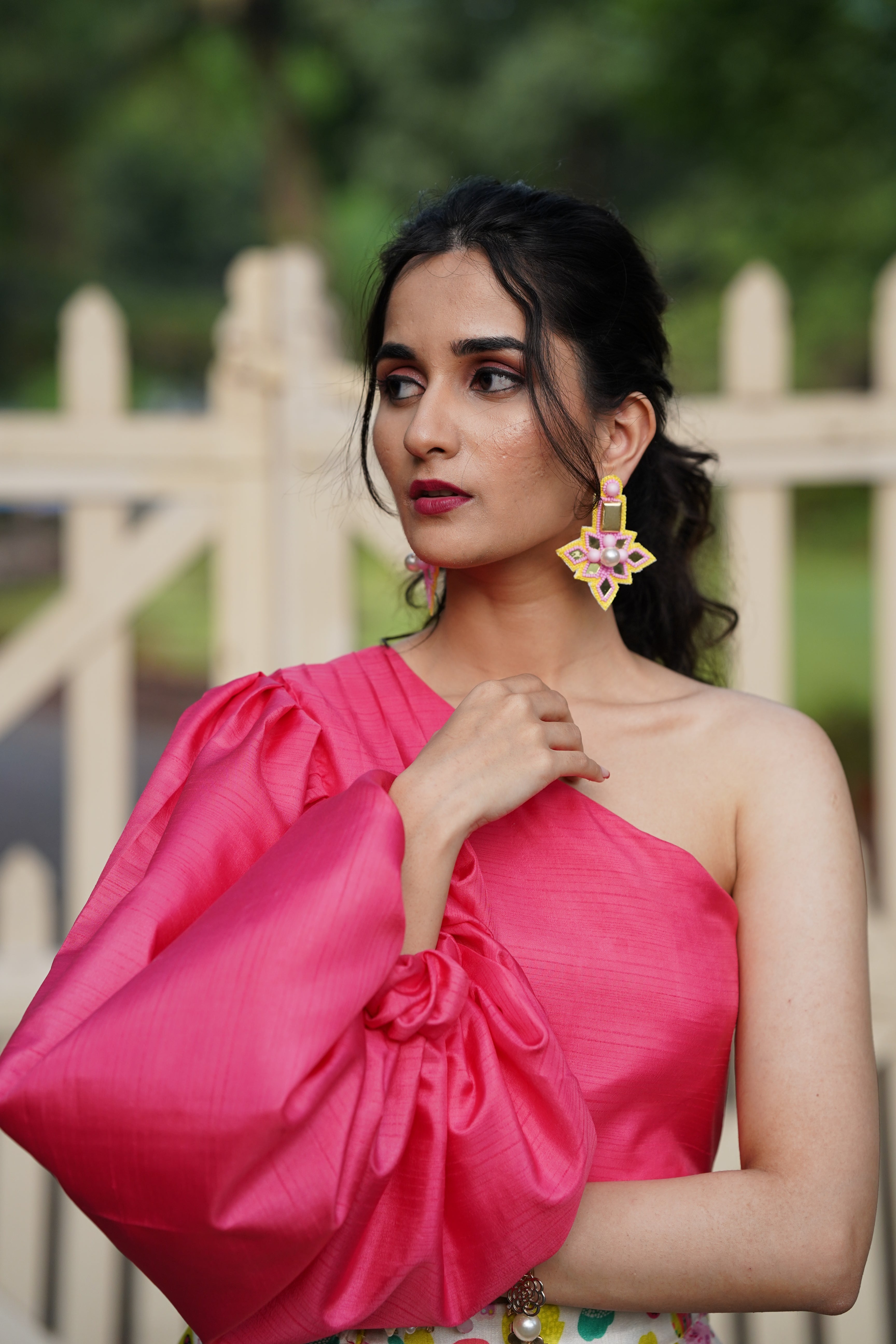 Golden stud statement beaded earrings