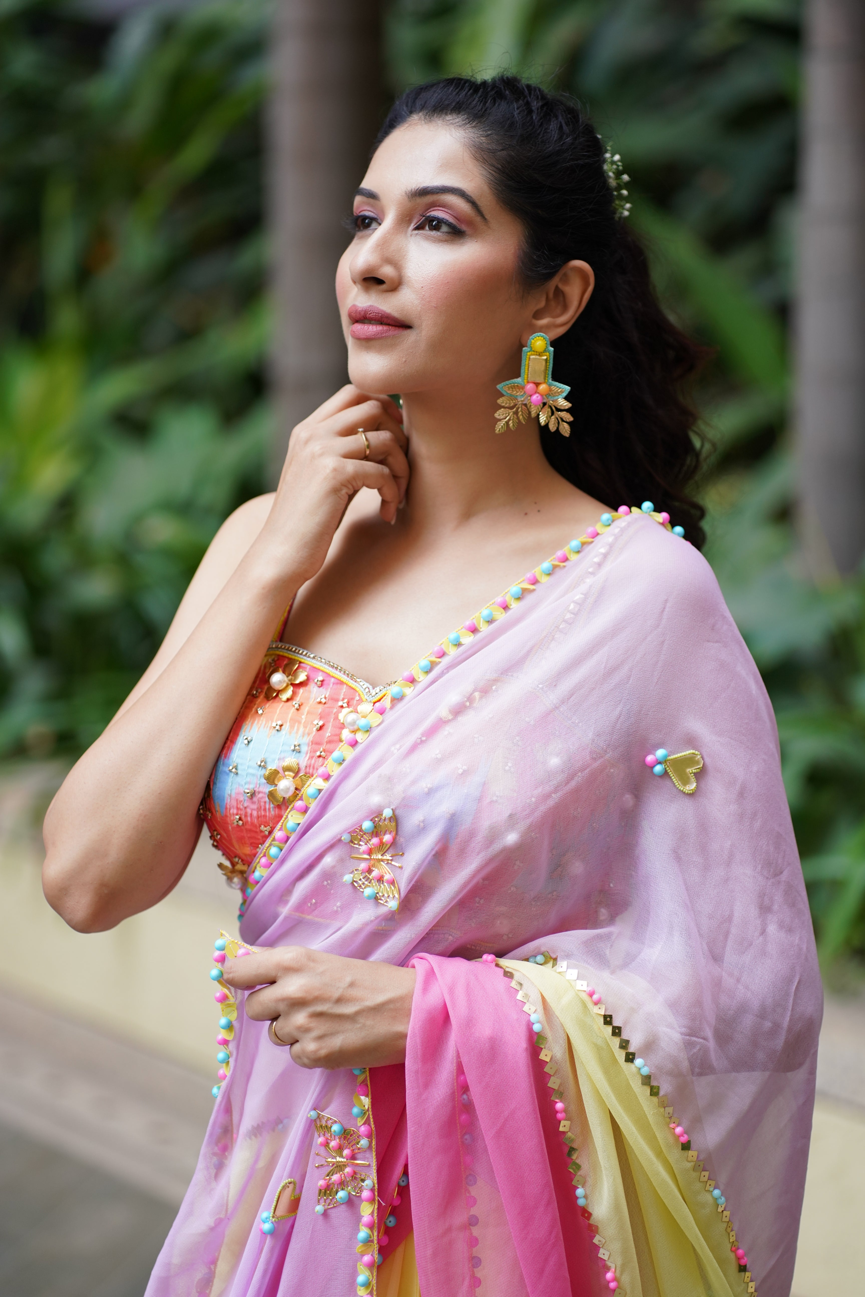 Golden statement  beaded handcrafted earrings.