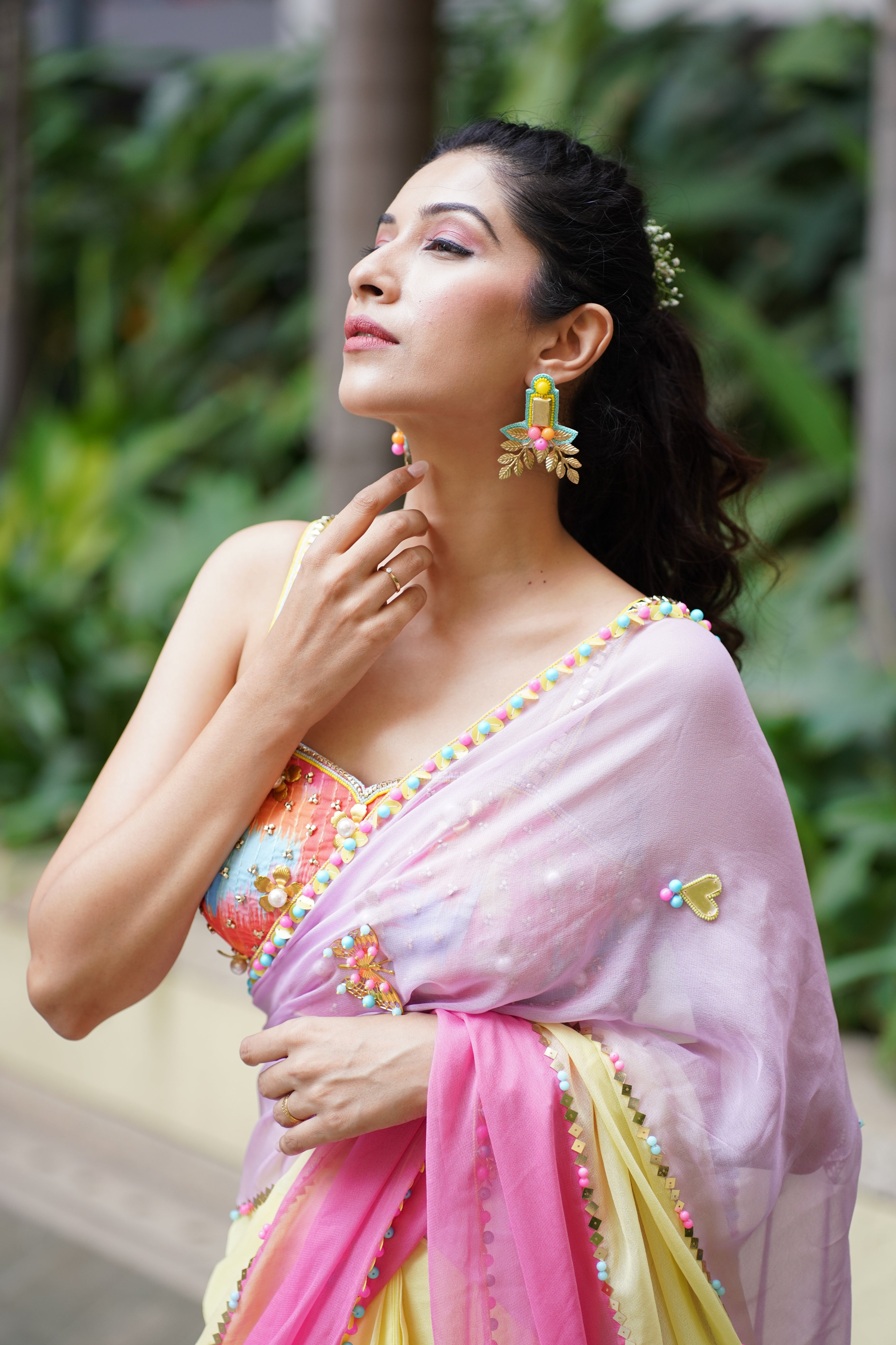 Golden statement  beaded handcrafted earrings.