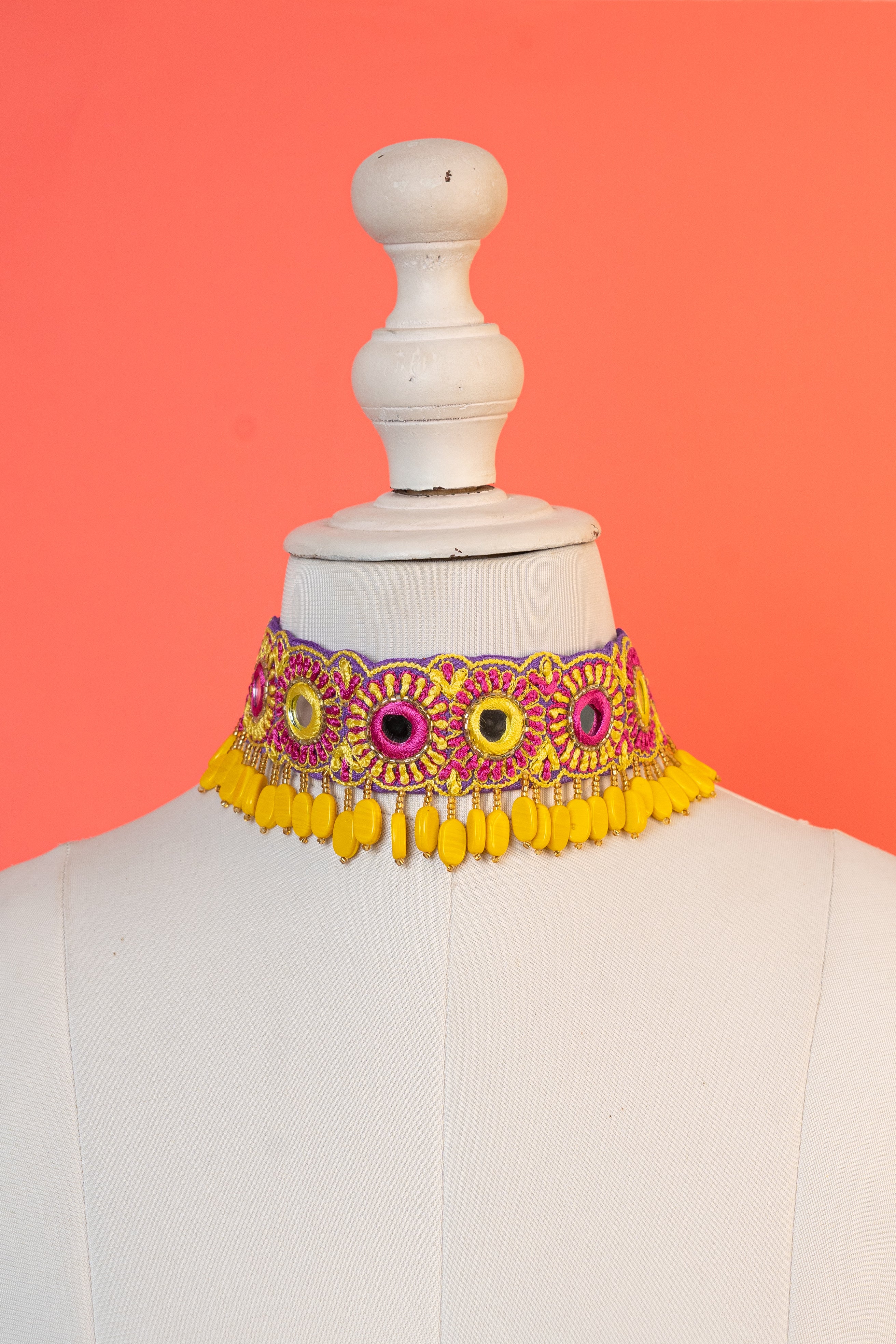 Mirror & thread beaded handembroidered choker.