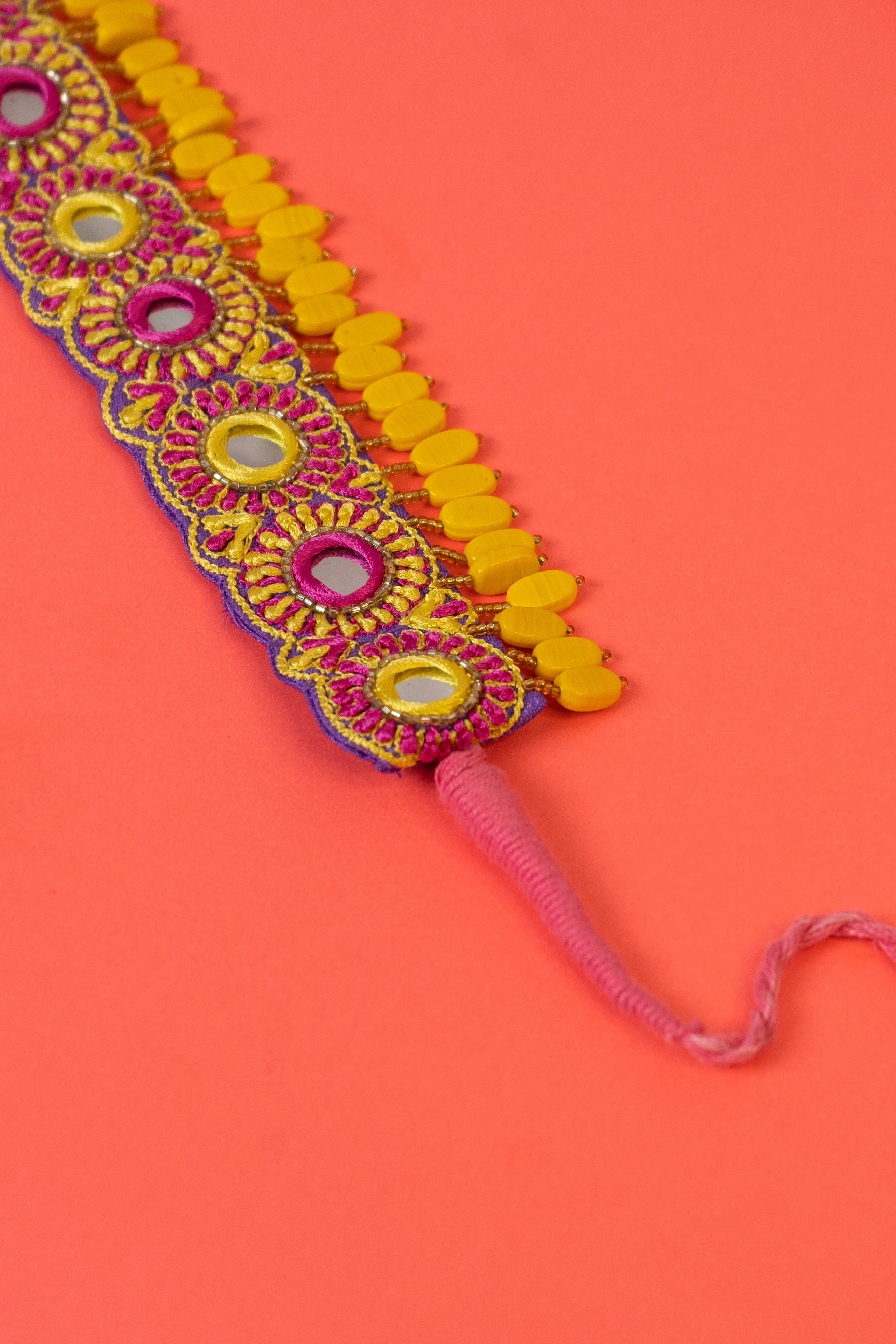 Mirror & thread beaded handembroidered choker.