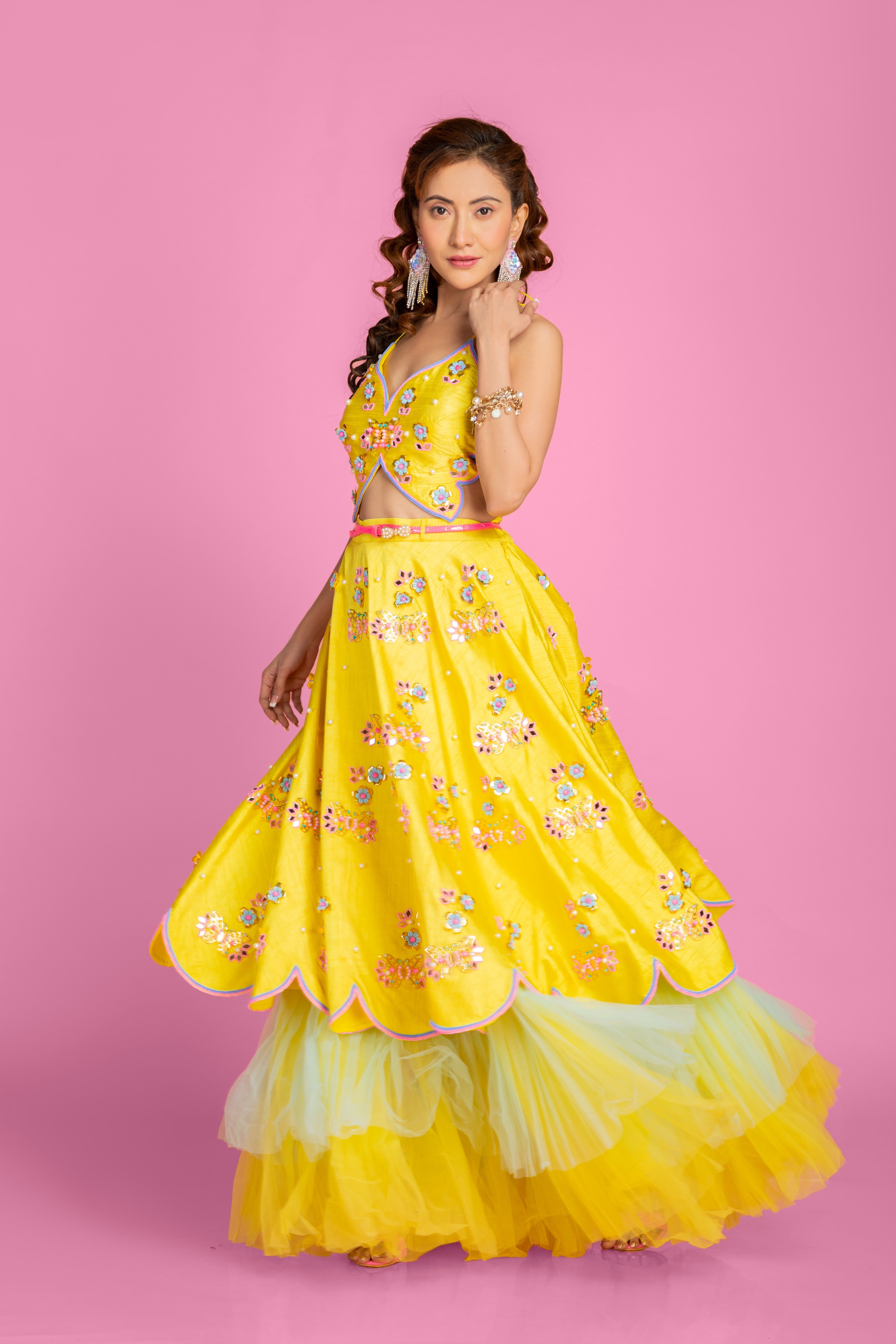 Yellow Butterfly Lehenga Set