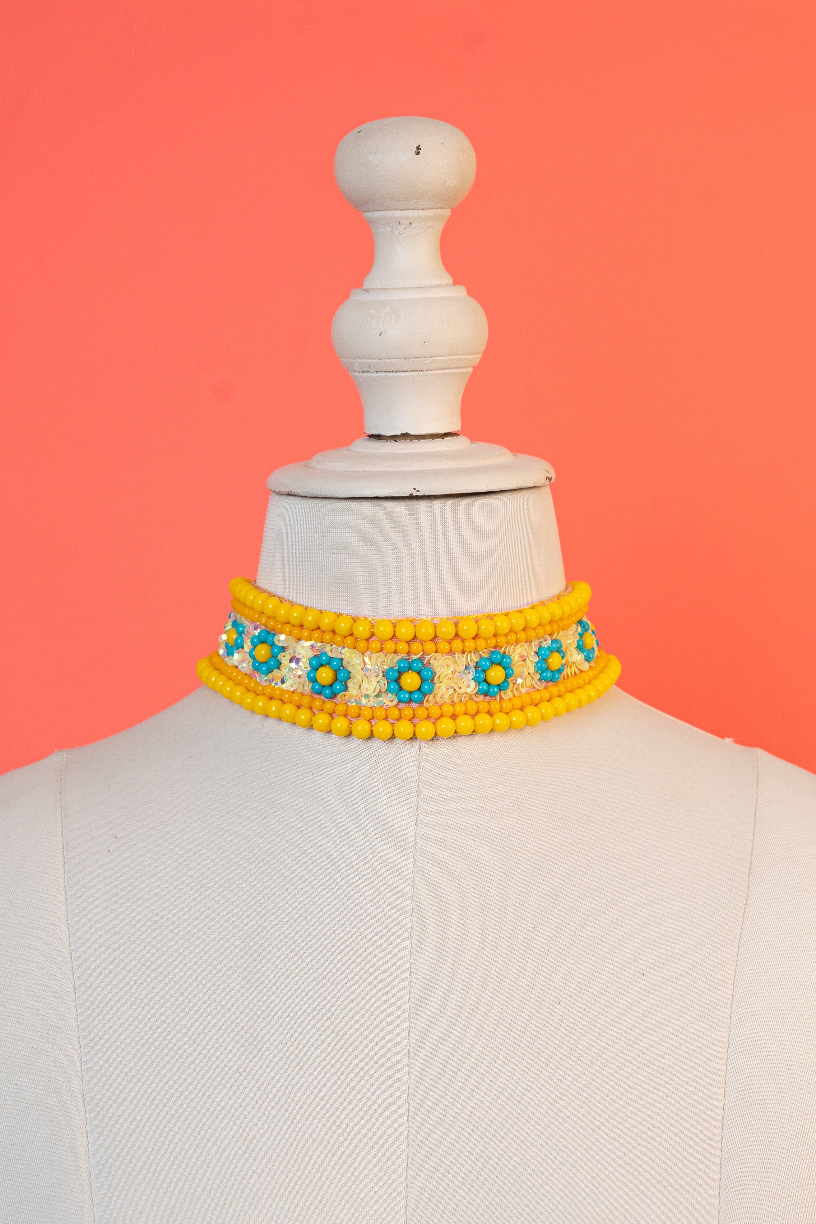 Yellow And Turquoise Pearl Beaded Choker