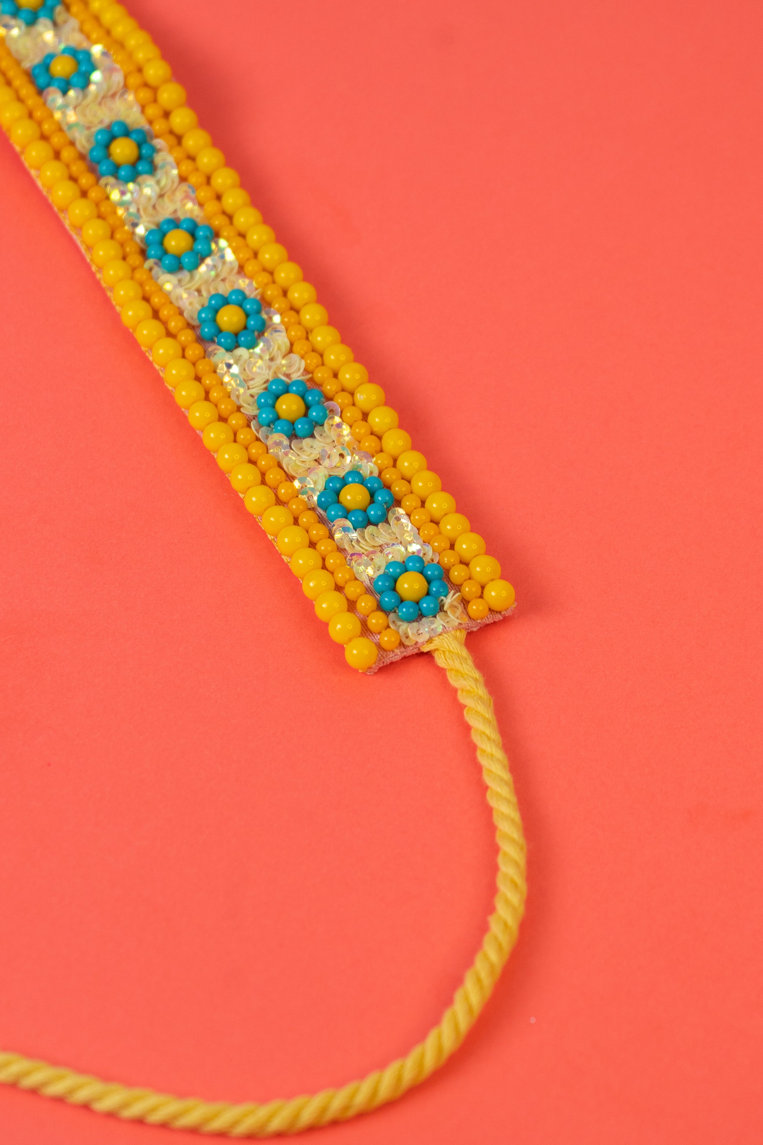 Yellow And Turquoise Pearl Beaded Choker