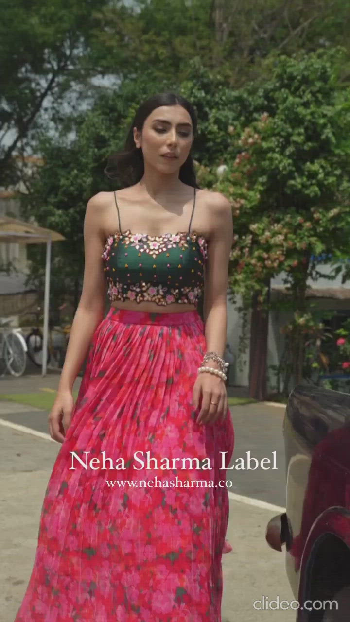 Red Pleated Lehenga Set