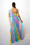 Tie & dye ruffle saree with blouse
