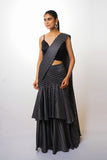 Polka dot black ruffle saree with blouse