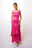 Pink polka dot ruffle skirt with crop top