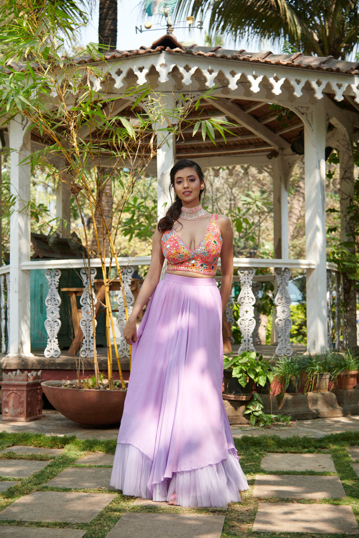 purple lehenga with mirror embroidered blouse