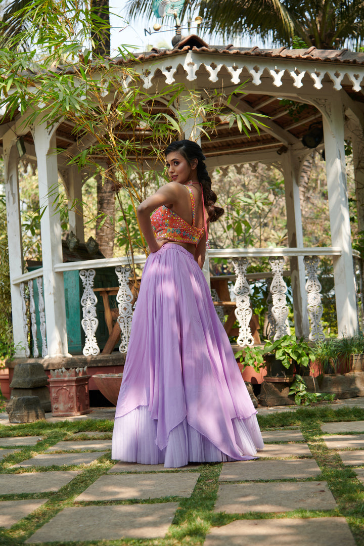 purple lehenga with mirror embroidered blouse