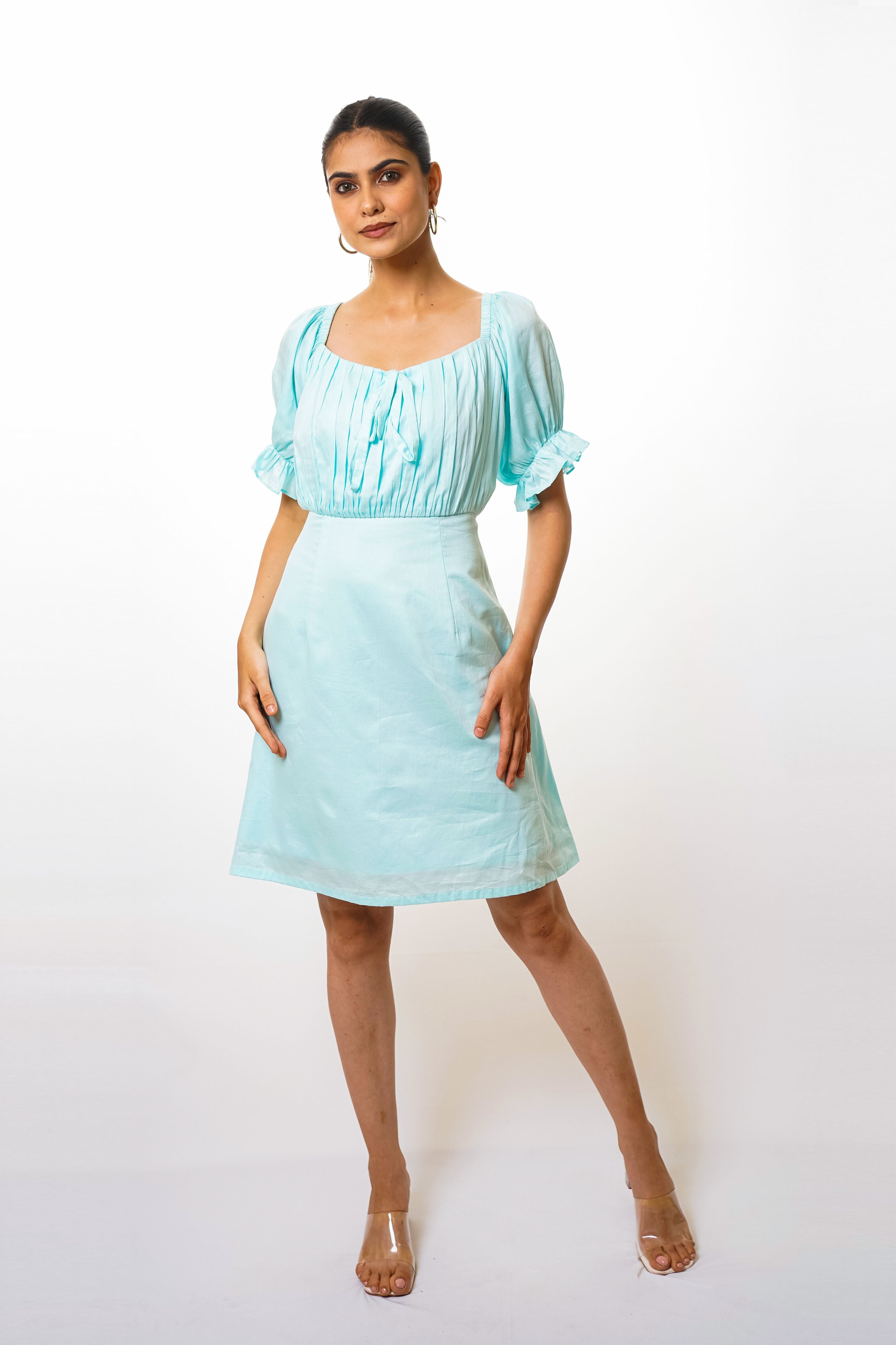 Sky blue cotton mini dress