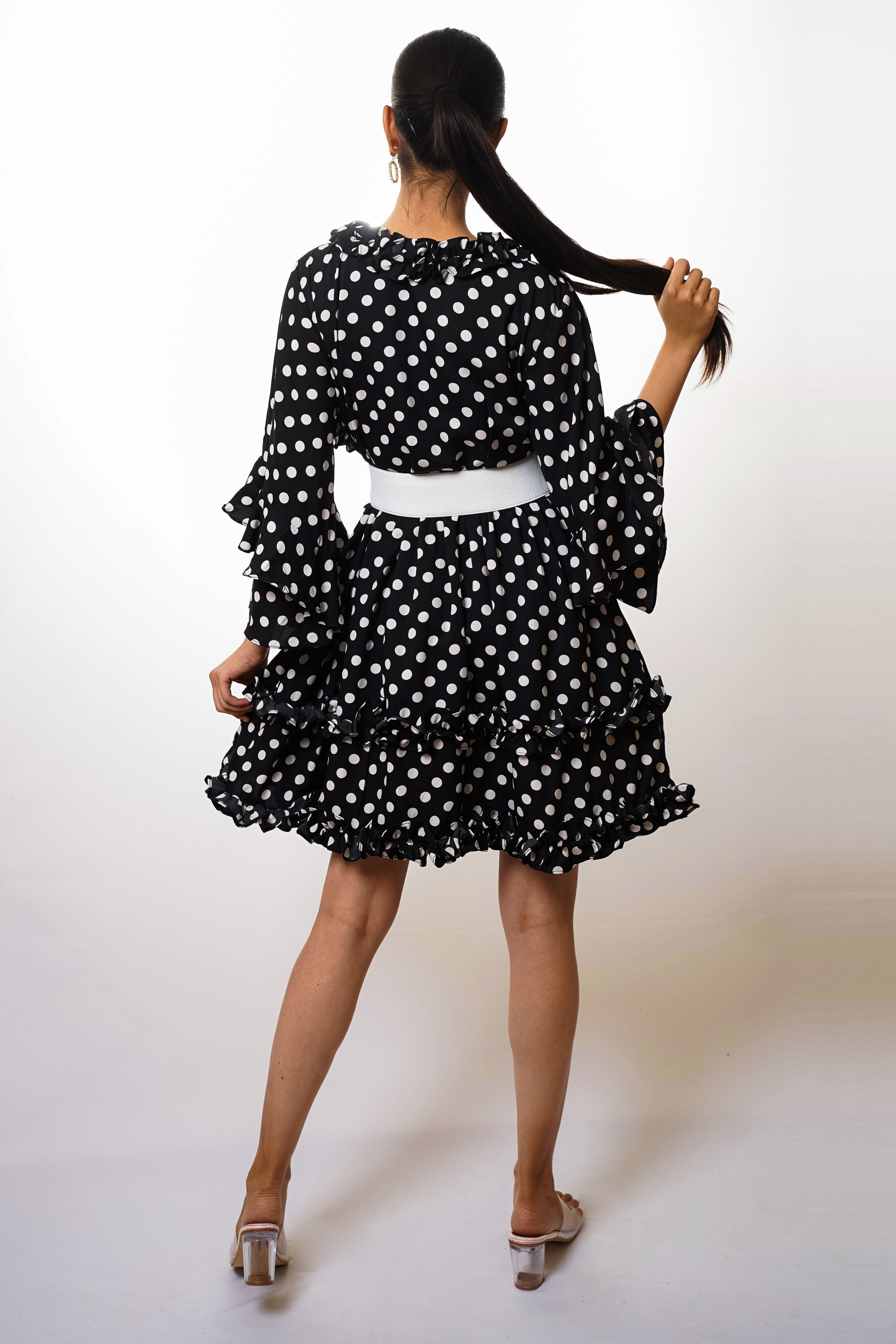 Black Polka Dot Ruffle Mini Dress