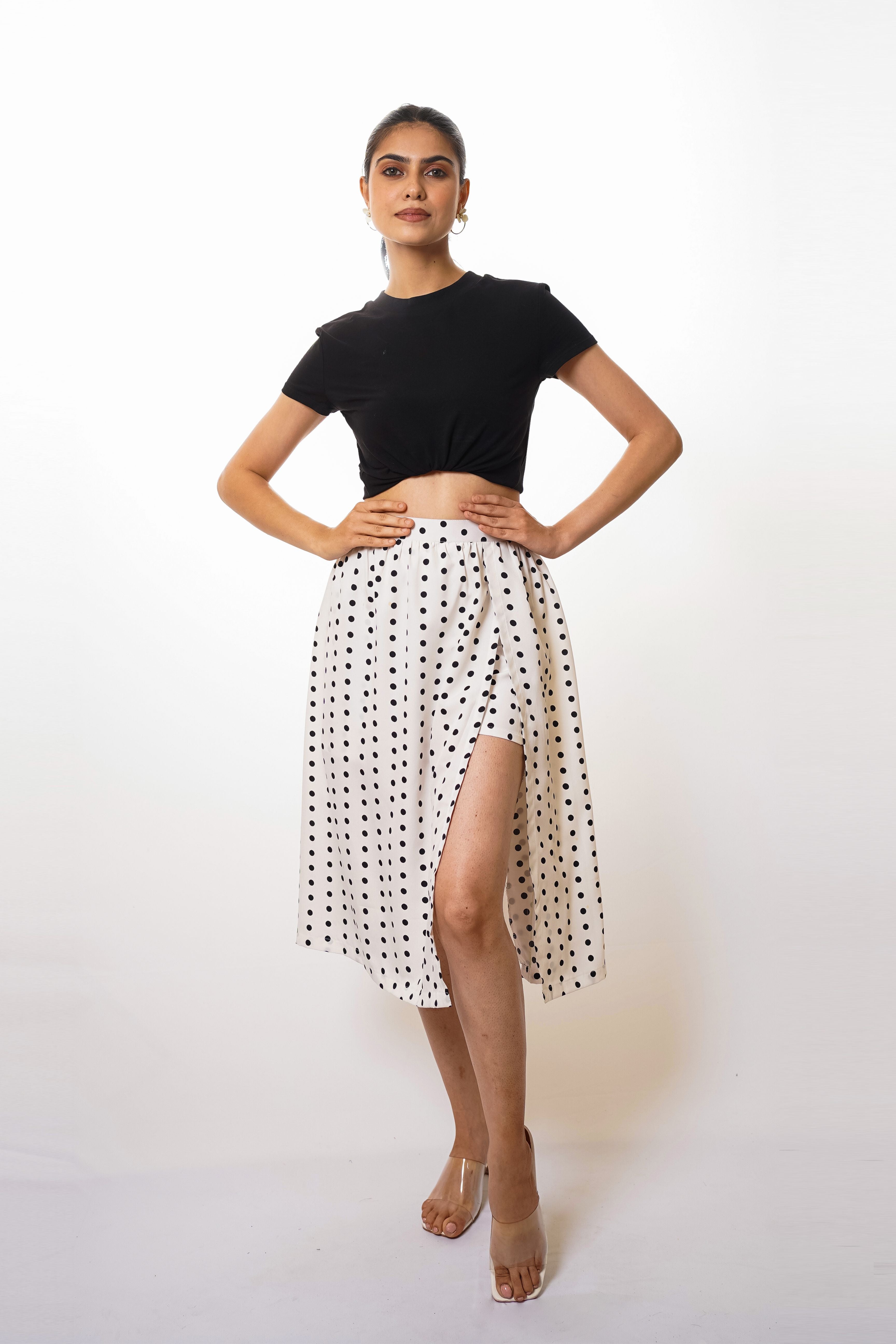 White & black polka dot skirt