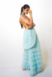 Blue ruffle saree with blouse