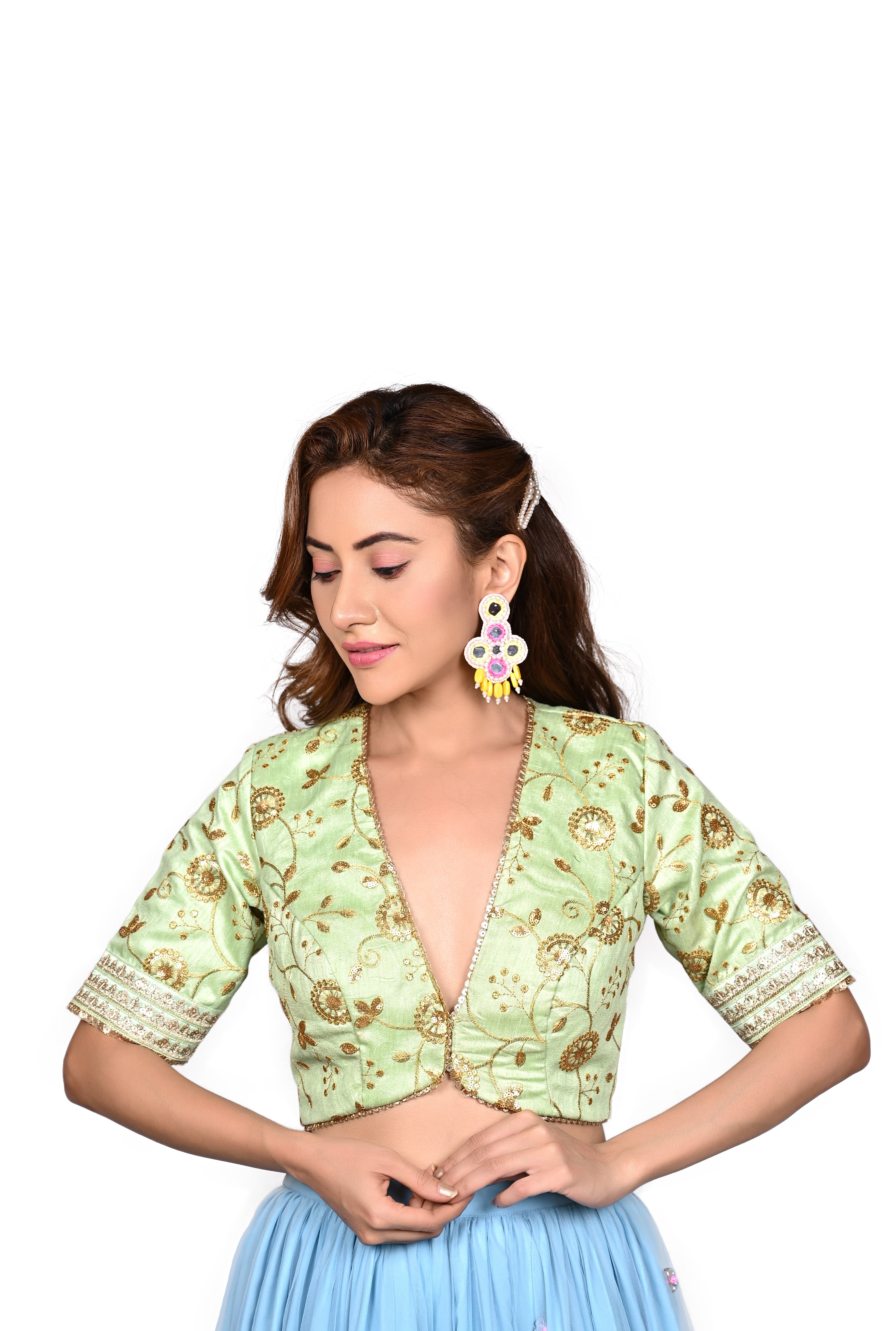 Pista green embroidered blouse
