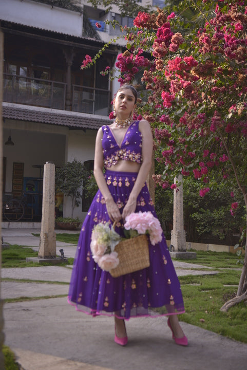 Purple handwork lehenga set