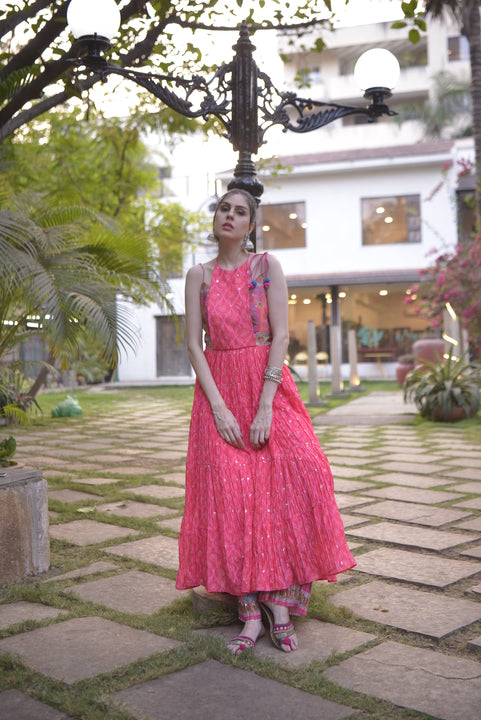 Pink printed anarkali set