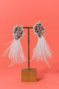 Silver stones and feather handcrafted earrings